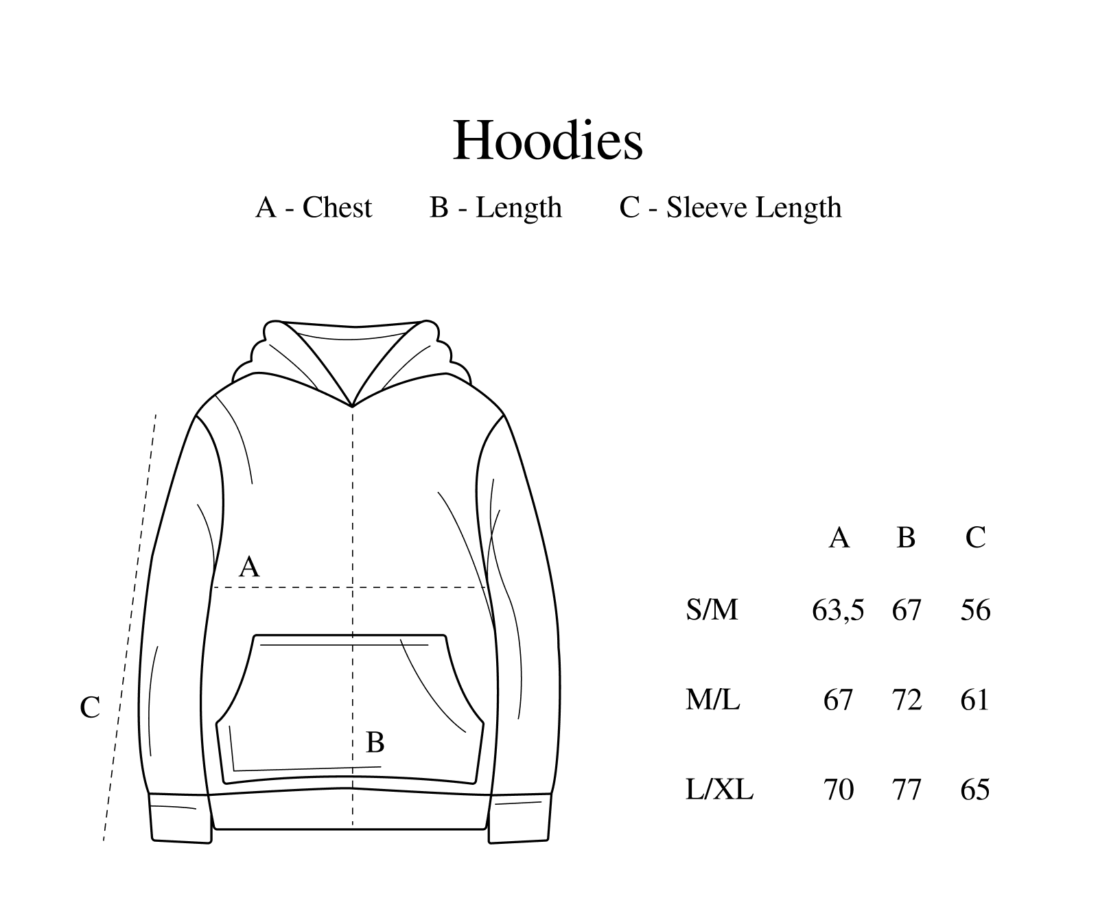 Hoodies size guide