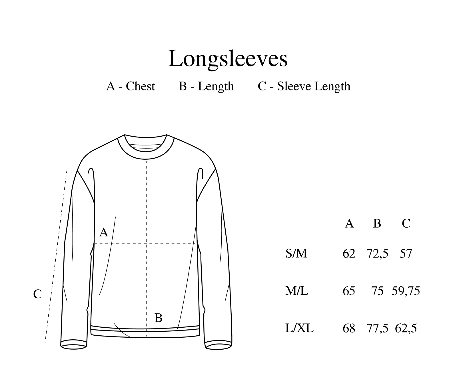 Long Sleeves size guide
